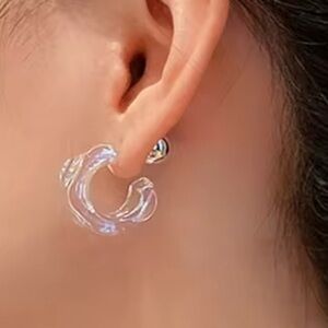 NEW Clear Lucite Front Back Huggie Hoop Earrings Silver JA08